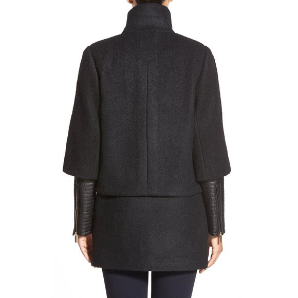 Badgley Mischka Wool & leather Coat Black XL(16) - Picture 2 of 16